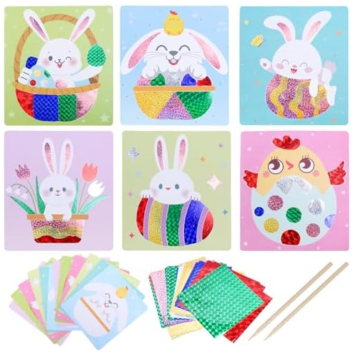 VIKILON 12 Pack Easter Craft for Kids Make You Own Foil Stickers Foil Craft Kit for Kids Girls Boys DIY Art and Craft for Classroom Art Activity Easter Gift