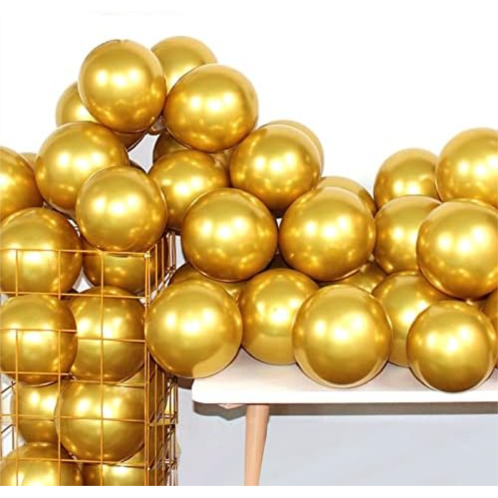 COLORFUL ELVES 12 Inch 100 Pcs Latex Metallic Chrome Balloons Helium Shiny Thicken Balloons Party Decoration (Gold)
