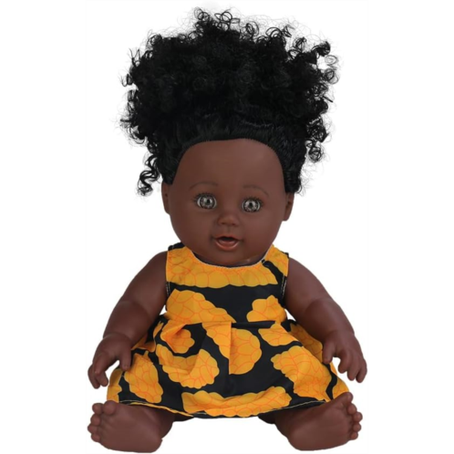 MAIHAO Black Dolls 12 Inch Realistic African American Newborn Girl Handmade Washable Reborn Baby Doll (Dress)