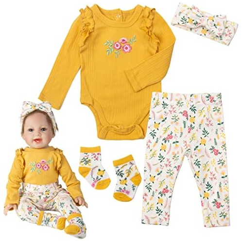 Medylove 22 inch Newborn Reborn Baby Doll Girl Clothes Accessories for 22-24 Reborn Dolls Yellow Suit 4 Pieces