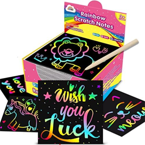 ZMLM Scratch Art Craft Mini Notes - 160 Rainbow Scratch Paper Art Stocking Stuffers Party Favors for Kids Supplies Kit - Magic Scratch Cards Set Birthday Gifts Toys for Girls Boys