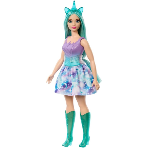 Barbie Unicorn Doll with Turquoise Fantasy Hair, Pastel Outfit, Curvy Body Type & Unicorn-Themed Accessories