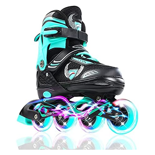 KDJ Inline Skates for Kids,Adjustable Roller Skates with 4 Illuminating Pu Wheels,Outdoors Indoors Roller Skates for Boys Girls Beginners