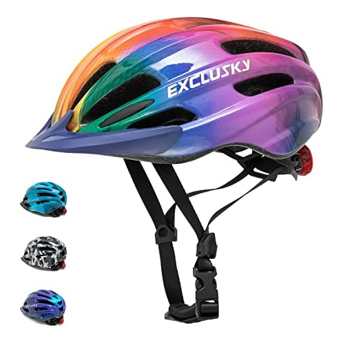 Kids Helmet Exclusky Kids Bike Helmet with Light, Boys Girls Bike Helmet Adjustable Skate Scooter Cycling Helmet 50-57cm, Multi-Sport Youth Childrens Bicycle Helmet Age 3-5-8-14