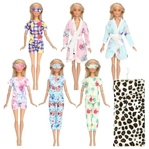 SOTOGO 11 Pieces Doll Clothes and Accessories for 11.5 Inch Girl Doll Good Sleeping Playset Include 6 Sets Doll Pajamas and Bathrobes, 1 Piece Sleeping Bag and 4 Pieces Doll Eye Ma