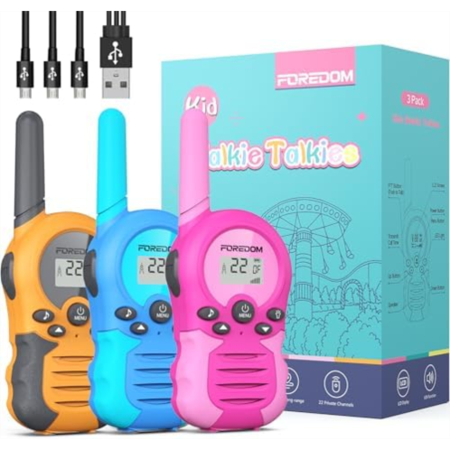 FOREDOM Rechargeable Walkie Talkies for Kids Walkie Talkies Long Range for Boy & Girl Age 3 to 12 Year Old Birthday Toys - 3 Pack