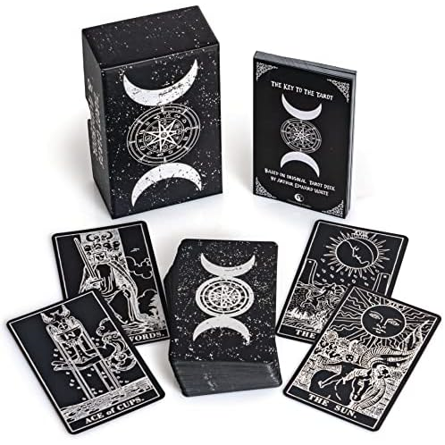 Prophet Silver Foil Tarot Cards Deck,78 Original Tarot Cards Fortune Telling Game with Guide Book for Beginners,Tarot Cards Standard Size4.75 x 2.76 (Black)