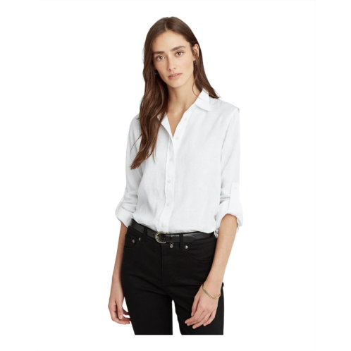 POLO RALPH LAUREN Womens Lauren Ralph Lauren Roll-Tab-Sleeve Linen Shirt