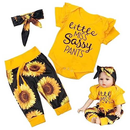 Medylove Reborn Dolls Baby Clothes Yellow Outfit for 20-22 inch Reborn Baby Dolls 3 Piece Set Clothing with Sunflowers Patterns