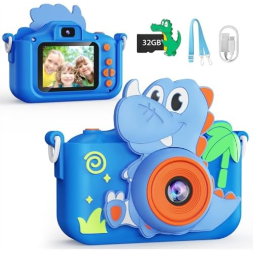 KOKODI Kids Camera Toy Digital Camera for Kids, Dinosaurs Birthday Gifts for Boys Age 3-12, 1080P HD Video Camera for Toddler, Children Toys for 3 4 5 6 7 8 9 Year Old Boys with 32