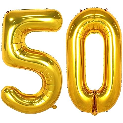Jonhamwelbor 50 Number Balloons Gold Big Giant Jumbo Number 50 Foil Mylar Balloons for 50th Birthday Party Supplies 50 Anniversary Events Decorations