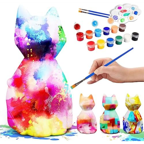 Gytera Paint Your Own Cat Lamp Art Kit, DIY Geometric Cat Lamp Night Light, Animals Toys Night Light, Gifts Crafts for Teens Girls Boys, Art and Crafts Painting Kit for Kids Ages 3 4 5 6