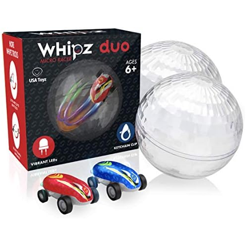 USA Toyz Whipz Duo Micro Racers Toy Cars for Kids - 2pk Mini Keychain Cars, Glow in The Dark LED Fast Pocket Racers Fidget Toys, 2 Mini Cars with 2 Racing Stunt Balls, 2 Clips, and
