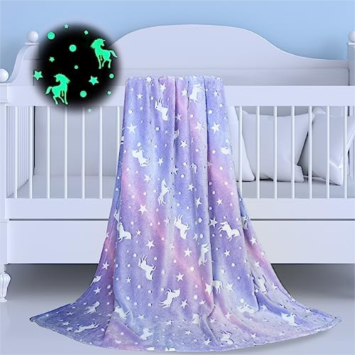 Corzwiv Cozwiv Glow in The Dark Blanket for 1-10 Year Old Girl Birthday Gifts Ideas Cool Purple Unicorns Gifts for Age 1 2 3 4 5 6 7 8 9 10 Year Old Girls Surprise Toys for Girls Kids Todd