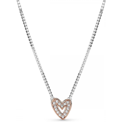 Pandora Sparkling Freehand Heart Necklace - Adjustable Necklace with Lobster Clasp - Great Gift for Her - Sterling Silver, 14k Rose Gold & Cubic Zirconia - 17.7