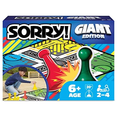 Spin Master Games Giant Sorry Classic Family Board Game Indoor Outdoor Retro Party Activity Summer Toy with Oversized Gameboard, for Adults and Kids Ages 6 and up
