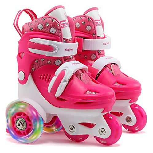 4-Pejiijar Adjustable Roller Skates for Girls & Boys with Light Up Wheels (Ages 3-9) - Roller Skates with Illuminating Wheels