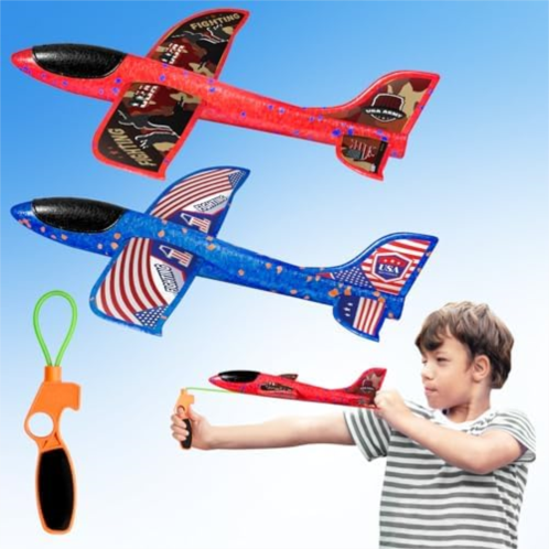 HapKid 2 Pack Airplane Toys, 2 Flight Modes Slingshot Foam Airplanes for Kids with DIY Stickers, Kids Outdoor Sport Flying Toys, Birthday for Boys Girls 5-12 Years Old
