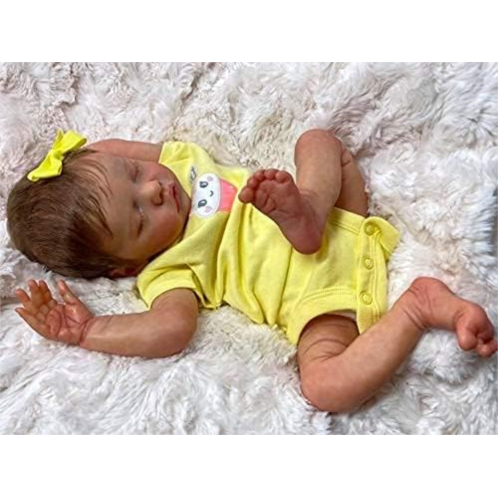 Angelbaby Lifelike Reborn Newborn Baby Dolls, 18inch 45cm Soft Silicone Reborn Doll Girls Closed Eyes Detailed Hand Painting Real Feel Touch Doll Sets Toys