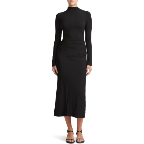 Womens Vince Long Sleeve Turtle Neck Rouched Dress