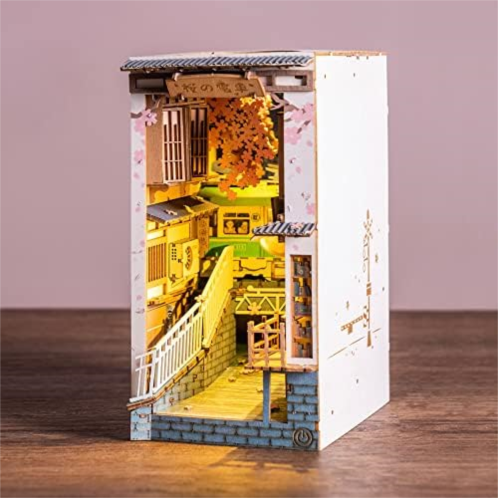 Rolife DIY Book Nook Kit Sakura Densya, DIY Miniature Booknook Kit Creative Decorative Bookend Bookshelf Insert 3D Puzzles for Adults, Halloween/Christmas Decorations/Gifts for Adu
