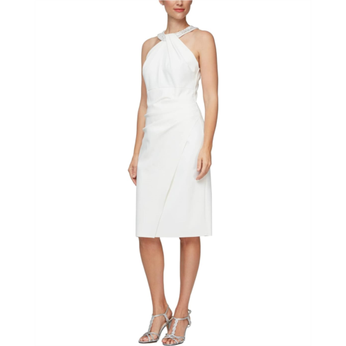 Womens Alex Evenings Short Slimming Dress with Keyhole Cut Out Halter Neckline