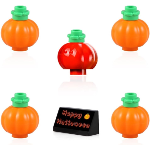 LEGO Halloween Accessory - Orange Pumpkin with Green Stem - 4 Pack (with Extra Red Pumpkin)