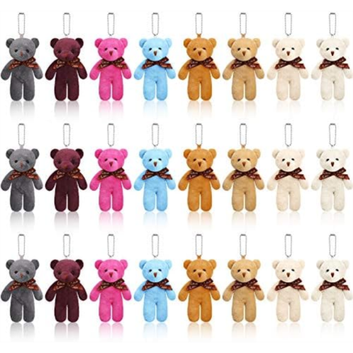 Skylety 24 Pcs Mini Bears 4.7 Inch Tiny Doll Bulk Stuffed Bears Keychain for Graduation Birthday Baby Shower Party Favor(Bright Colors, Classic Style)