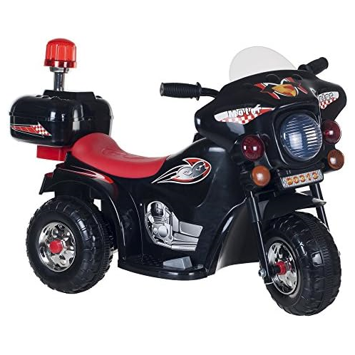 Kids Electric Motorcycle - 3-Wheel Battery-Powered Ride-On Trike for Ages 3 to 6 with Police Decals, Reverse, and Headlights by Lil Rider (Black)