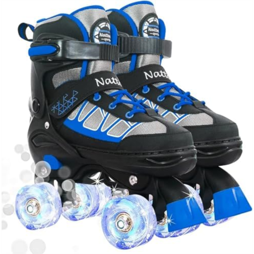 Nattork Roller Skates for Kids Boys Girls, 4 Size Adjustable Rollerskates with Light Up Wheels for Children Beginners for Outdoor Indoor