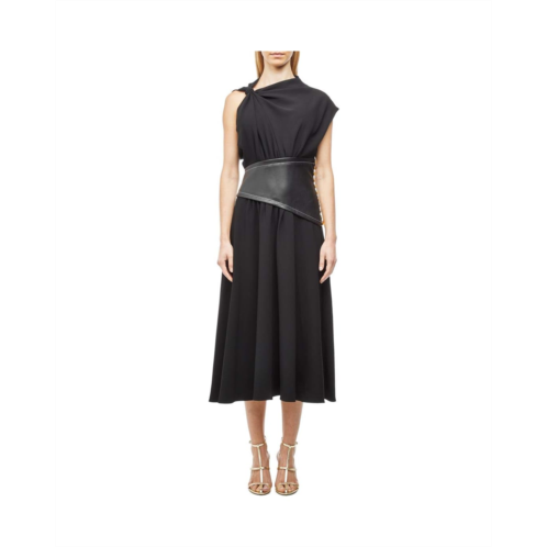 Proenza Schouler Crepe Asymmetrical Dress with Leather Waistband