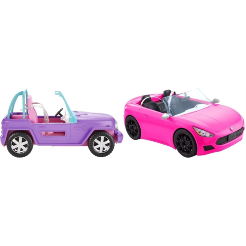 Barbie Off-Road Vehicle, Purple with Pink Seats and Rolling Wheels, 2 Seats, Gift for 3 to 7 Year Ol & Barbie Convertible 2-Seater Vehicle, Pink Car + Rolling Wheels & Realistic De