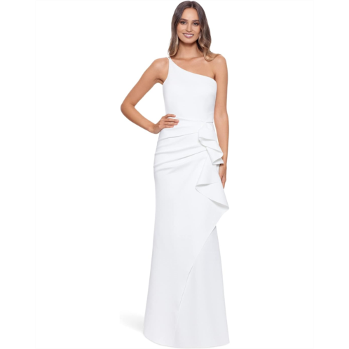 Womens XSCAPE Long One Shoulder Scuba Ruffle Dress