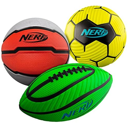 Nerf Mini Foam Sports Ball Set - Foam Football, Soccer Ball + Basketball Set Soft Foam Sports Set for Kids