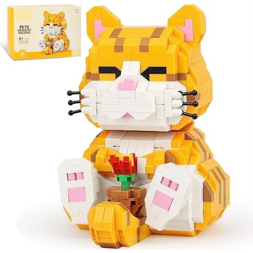 QLT QIAOLETONG QLT Cute Animal Micro Mini Building Blocks Kit, Orange Cat Micro Bricks Building Toys for Adults, Party Favors for Kids 8-12+, Birthday Gift, Carnival Prizes (834 PCS)