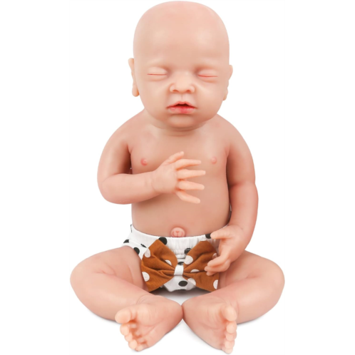 Vollence 18 inch Sleeping Full Silicone Baby Doll,Not Vinyl Dolls,Eye Closed Newborn Silicone Baby That Look Real, Realistic Lifelike Baby Doll - Boy