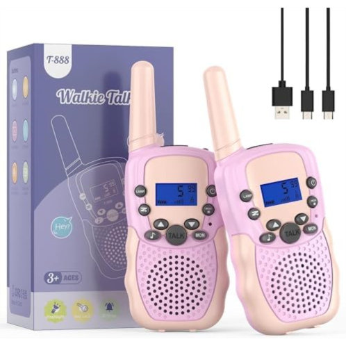 Toys for 3-12 Year Old Girls, Selieve 2 Pack Kids Walkie Talkies Rechargeable with 22 Channels, LED Flashlight and VOX Function, Birthday Gifts for 4 5 6 7 8 9 10 Year Old Girls