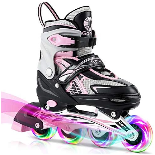 Gonex Inline Skates for Girls Boys Kids, Adjustable Skates Outdoor Blades Inline Roller Skates for Children Teens Women with Light Up Wheels for Indoor Outdoor Backyard Skating