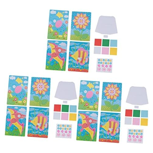ibasenice 12 Sets Mosaic Stickers Resin Diamond Sticker Art Projects for Kids 3-5 Mosaic Painting Sticker Girl Picture Mosaic Sticker Art Gem Child Colorless Printing Paper Craftin