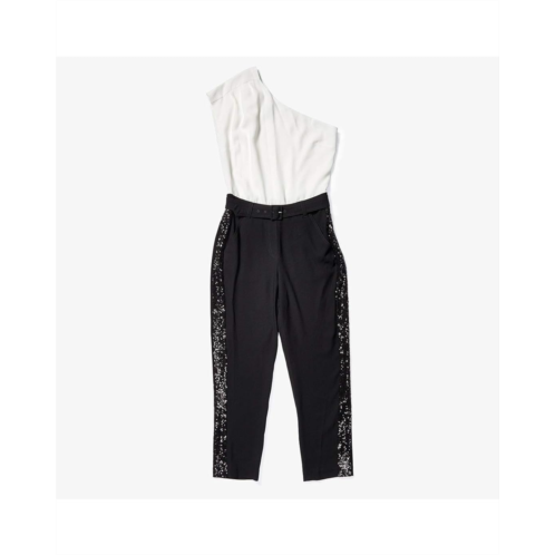 Derek Lam 10 Crosby One Shoulder Jumpsuit w/ Sequin Tuxedo Stripe