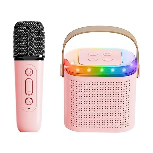 Fandina Mini Karaoke Machine for Kids,Portable Bluetooth Speaker with Wireless Microphone for Kids Toddler,Gifts for Girls and Boys Birthday (Pink 2 mic) (Pink 1 mic)