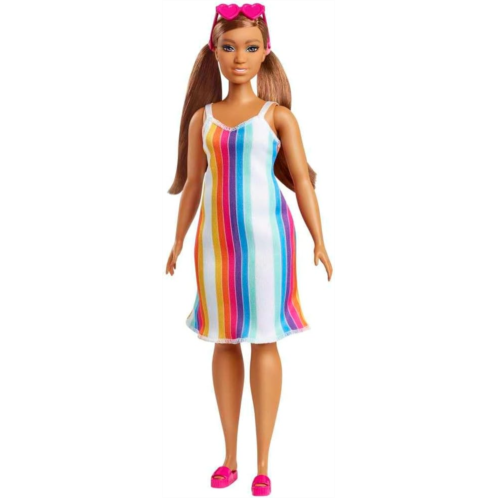 Barbie Loves the Ocean Doll with Brown Hair, Colorful Dress & Accessories, Doll & Clothes Made from Recycled Plastics