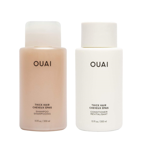 OUAI Thick Shampoo and Conditioner Set - Sulfate Free Shampoo and Conditioner for Thick Hair - Made with Keratin, Marshmallow Root, Shea Butter & Avocado Oil - Free of Parabens & P
