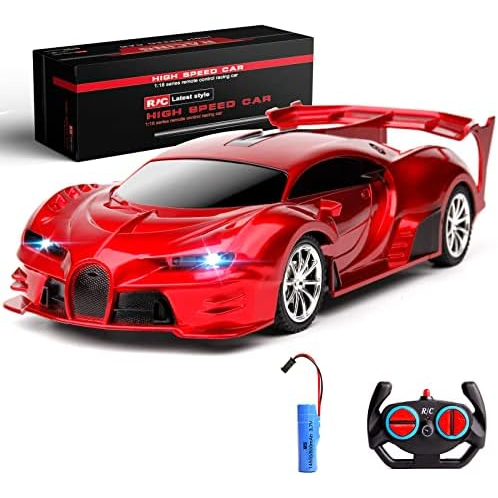 KULARIWORLD Remote Control Car 2.4Ghz Rechargeable High Speed 1/18 RC Cars Toys for Boys Girls Vehicle Racing Hobby with Headlight Christmas Birthday Gifts for Kids (Red)
