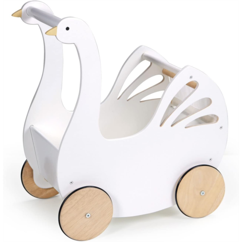 Tender Leaf Toys - Sweet Swan Pram - Wooden Swan Shape Dolls Stroller - Inspired Role-Play Toy for Boys and Girls, Improve Gross Motor Skills and Creativity - Age 18m +