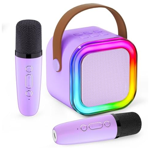 IROO Mini Karaoke Machine for Kids Adults,Portable Bluetooth Speaker with 2 Wireless Microphones, MP3 Music Player Gifts Toys for Girls 3-12 Year Old Birthday Family Home Party(Purple)