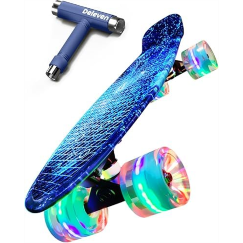 D Deleven Deleven 22 Skateboard with Bright LED Wheels, Skate Tool, ABEC 7 Bearings - for Kids Beginners Adults