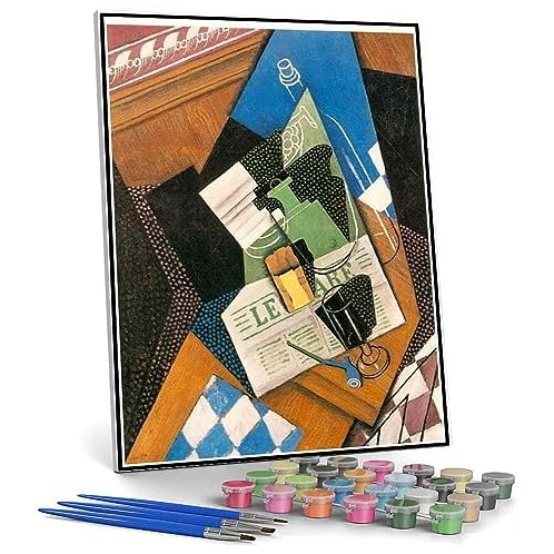 Hhydzq Paint by Numbers Kits for Adults and Kids Water Bottle Bottle and Fruit Dish Painting by Juan Gris Arts Craft for Home Wall Decor