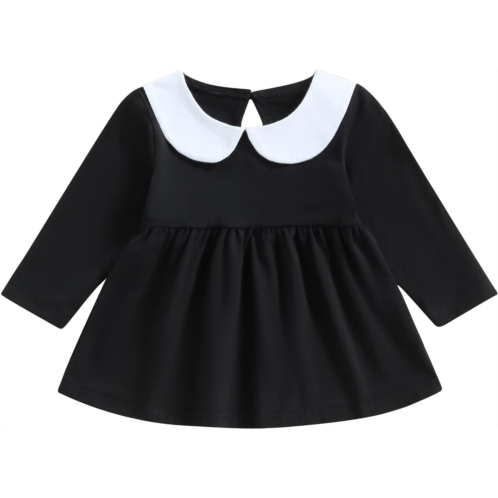Santikisler Kids Toddler Baby Girl Halloween Outfits Doll Collar Black Long Sleeve A-Line Birthday Party Dress Fall Clothes
