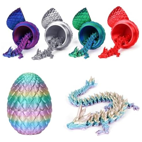 TBOLINE 3D Printed Dragon Eggs with Dragon Inside,Crystal Dragon in Egg,Executive Dragon Egg Gifts for Kids,Articulated Dragon,Adults Fidget Toys for Autism ADHD(Random Rainbow)